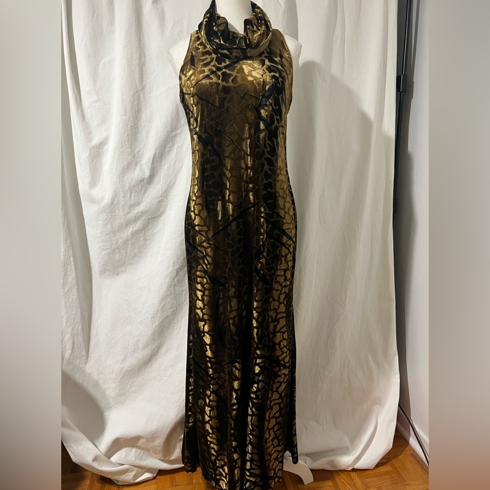 Frank Lyman Elegant Gold and Black Evening Gown
